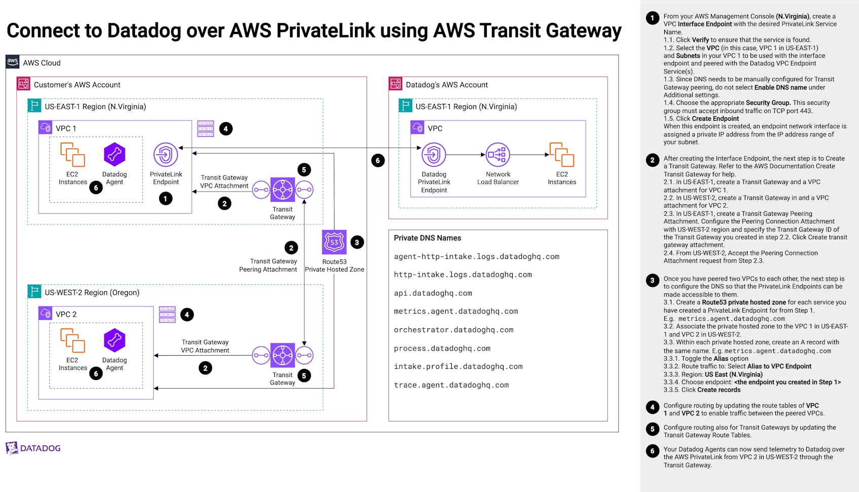 connect to datadog over aws privatelink using aws transit gateway