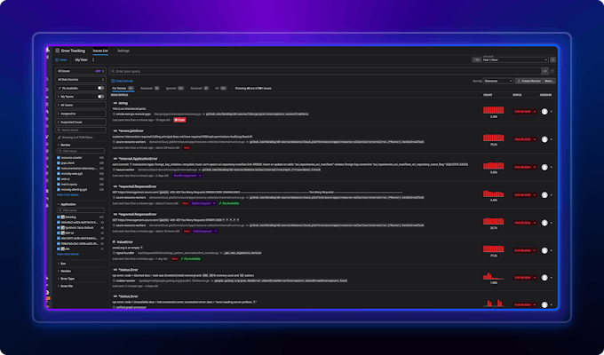 Datadog Error Tracking Dashboard