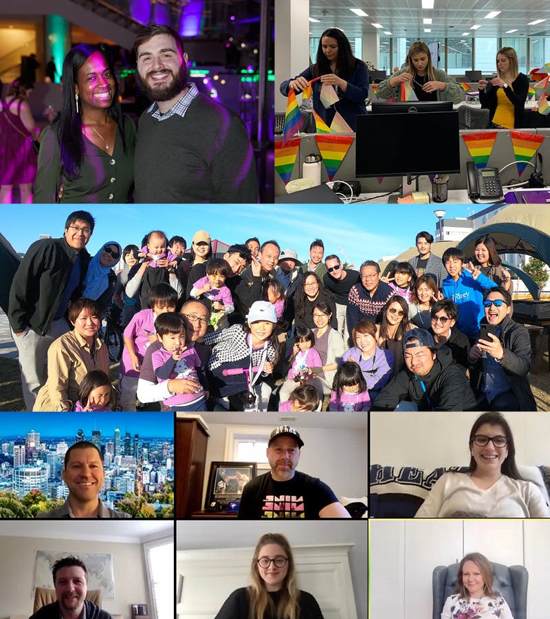 Collage of Datadog office and employees