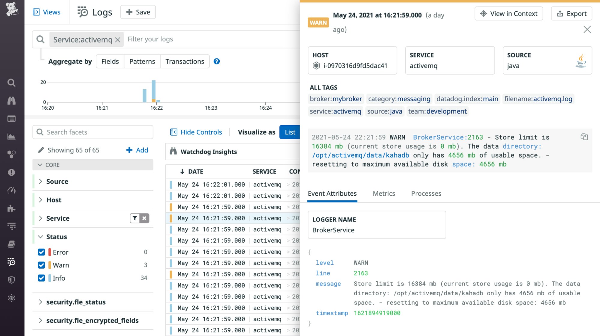 An ActiveMQ log shows that the configured store limit is greater than the host's usable space. An ActiveMQ log shows that the configured store limit is greater than the host's usable space.