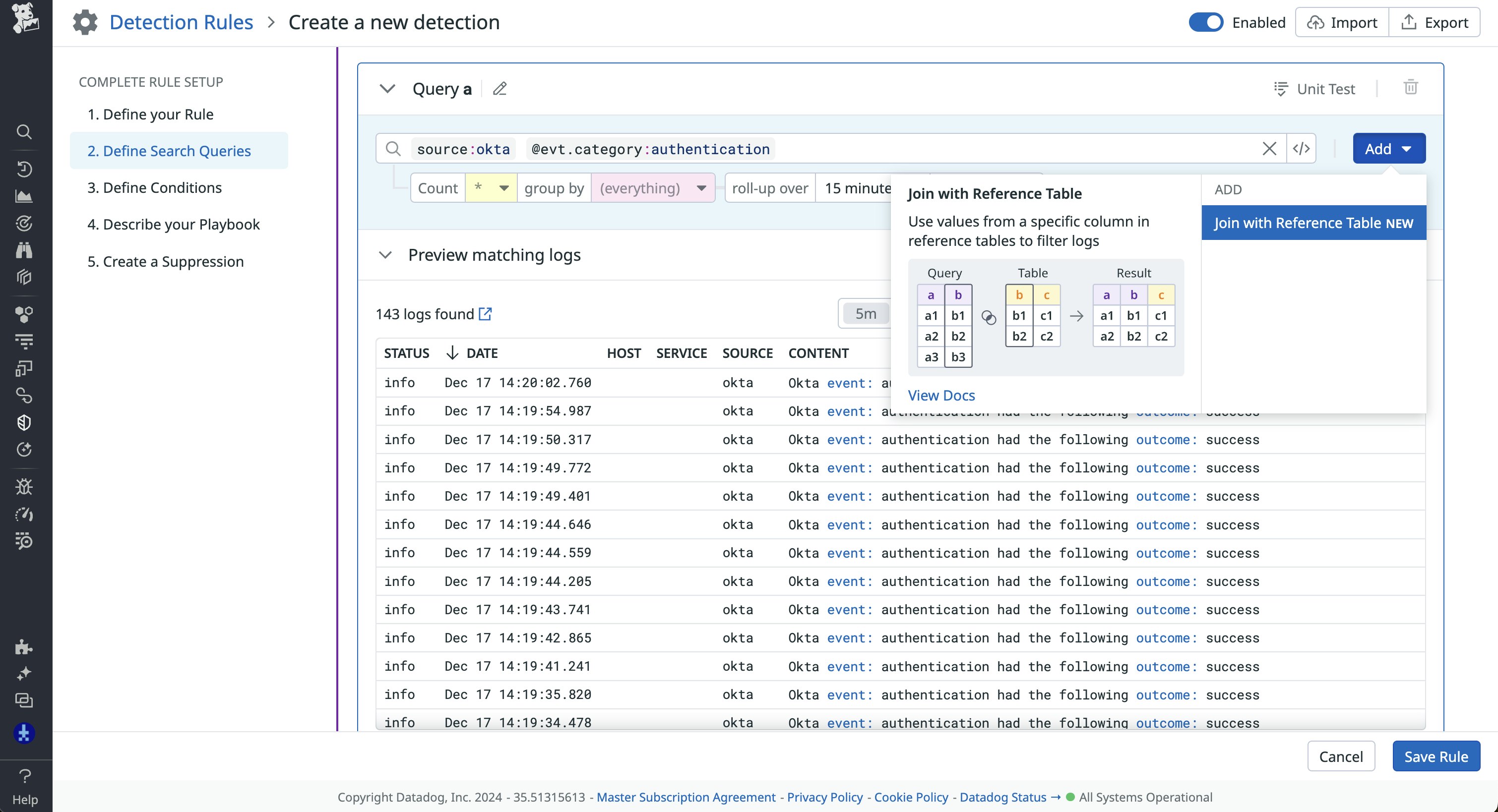Add a Reference Table to a Cloud SIEM Detection rule Add a Reference Table to a Cloud SIEM Detection rule
