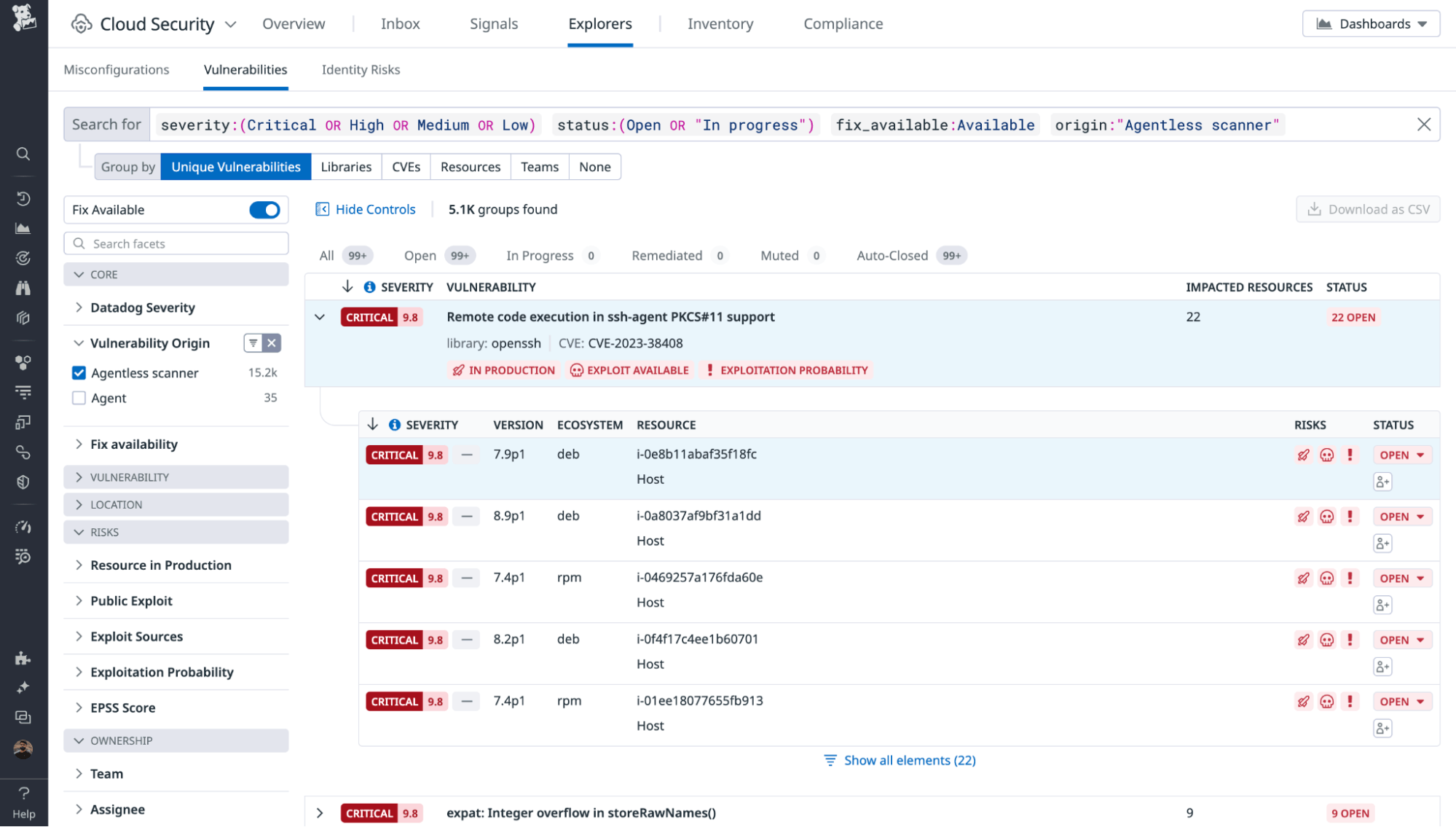Vulnerabilities found by Agentless Scanning in Datadog Cloud Security Vulnerabilities found by Agentless Scanning in Datadog Cloud Security
