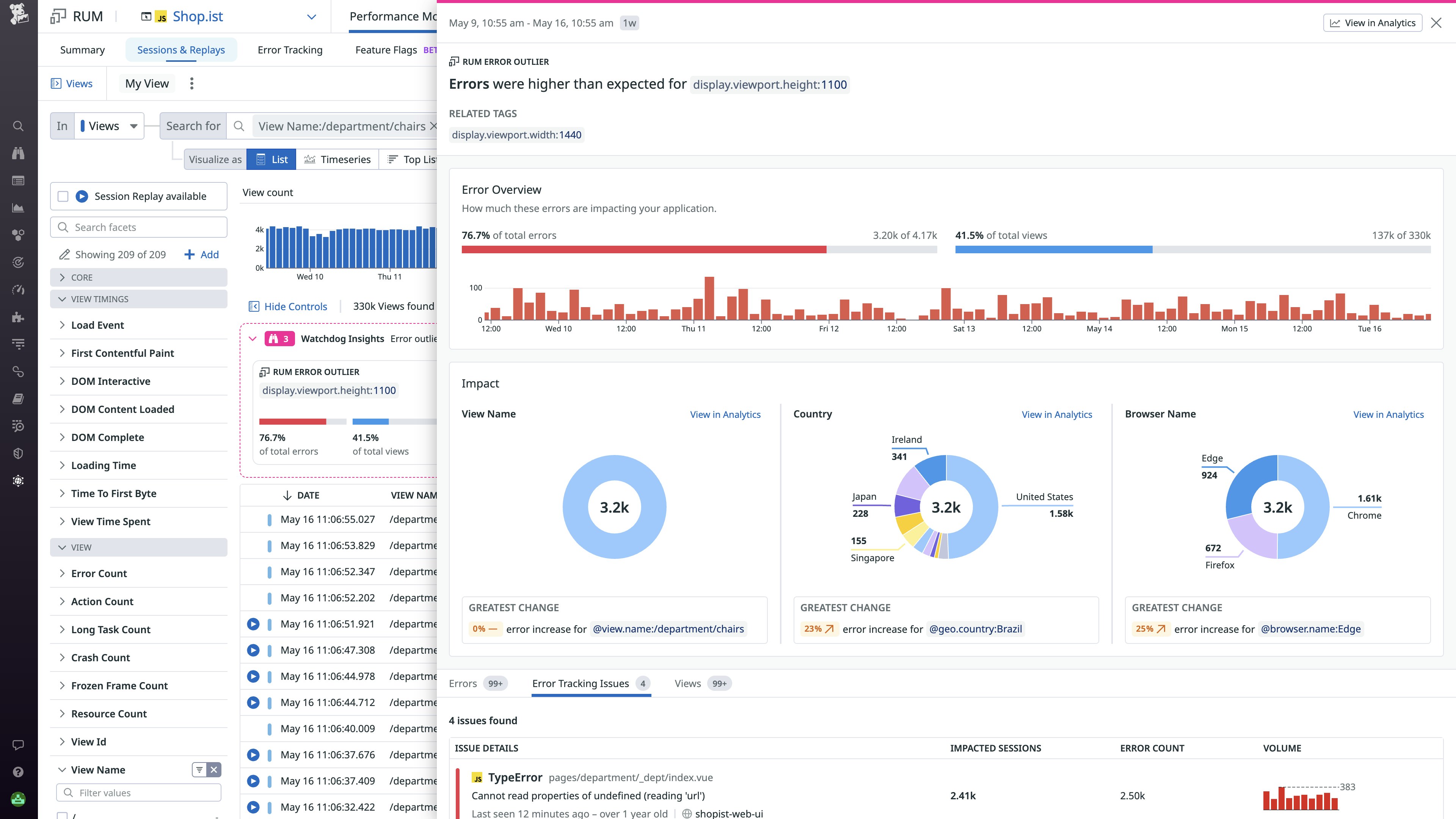 The Insights sidepanel gathers view events related to the outlier in question, alongside troubleshooting context. The Insights sidepanel gathers view events related to the outlier in question, alongside troubleshooting context.