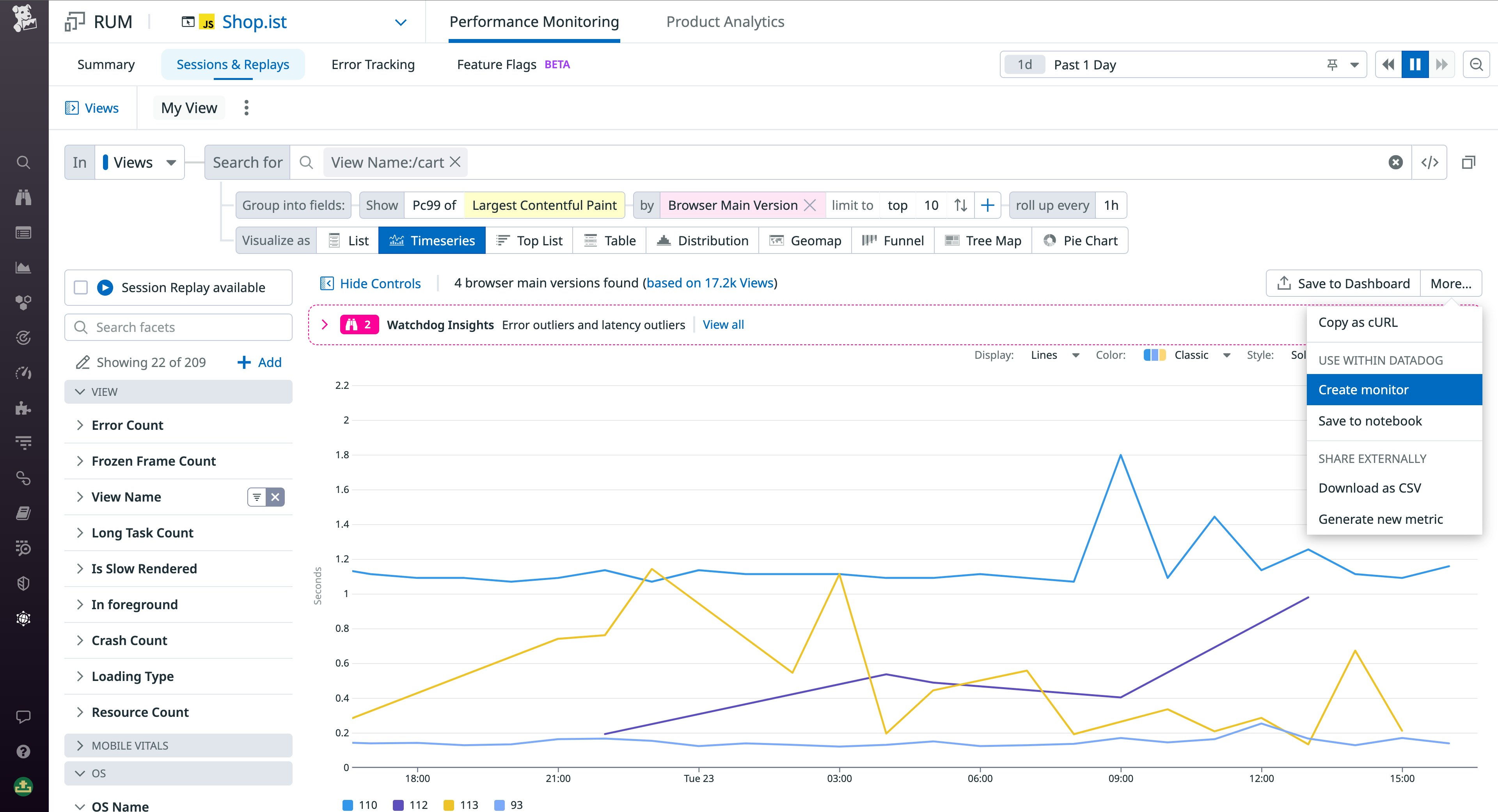 The Insight sidepanel lets you immediately graph detected outliers as metrics for tracking in alerts and dashboards. The Insight sidepanel lets you immediately graph detected outliers as metrics for tracking in alerts and dashboards.
