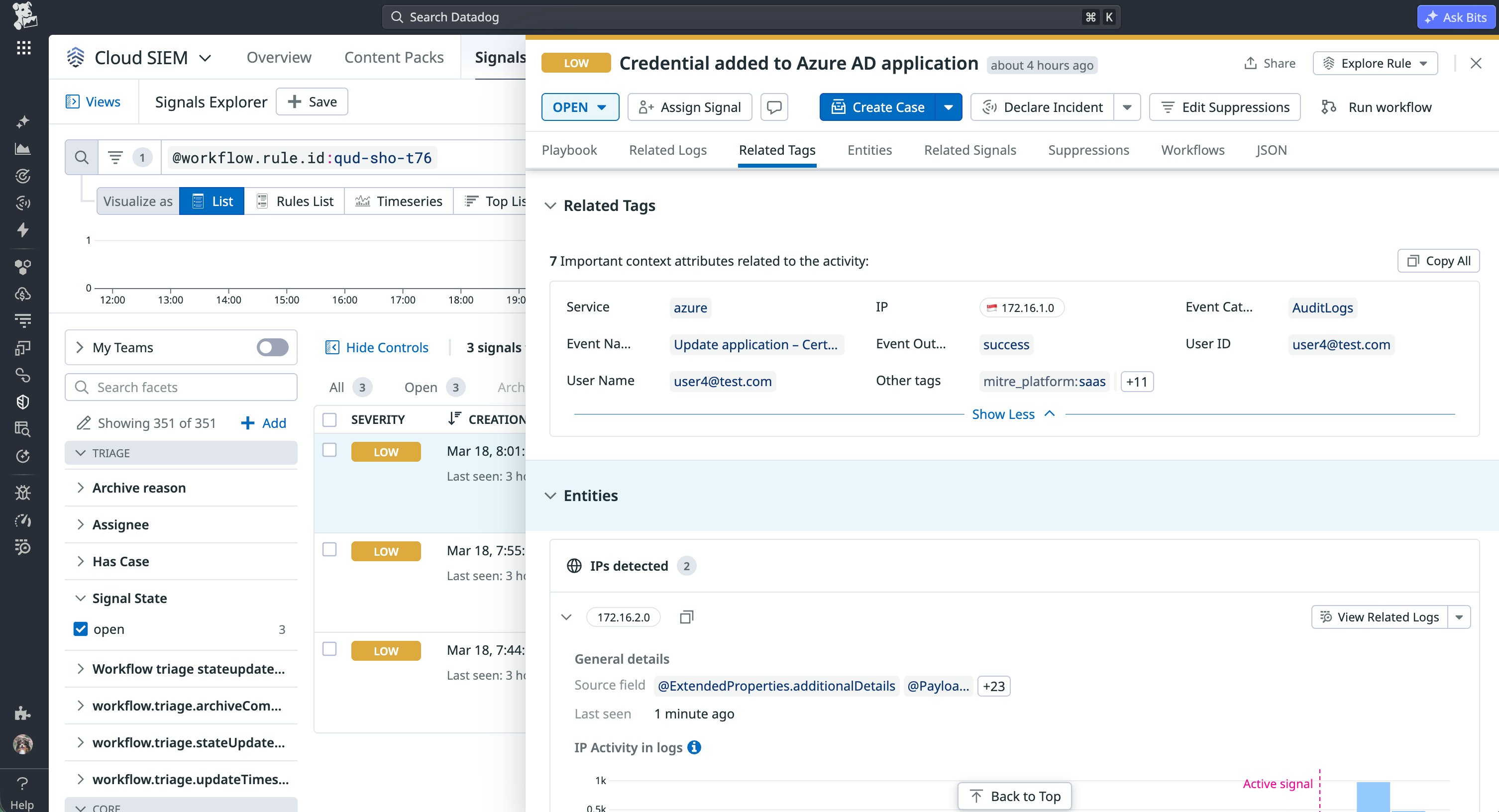 Cloud SIEM signal showing that a credential was added to a rarely used Azure AD application Cloud SIEM signal showing that a credential was added to a rarely used Azure AD application