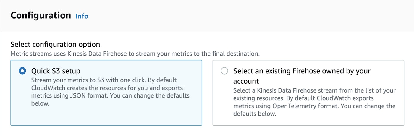 CloudWatch Metric Streams configuration page CloudWatch Metric Streams configuration page