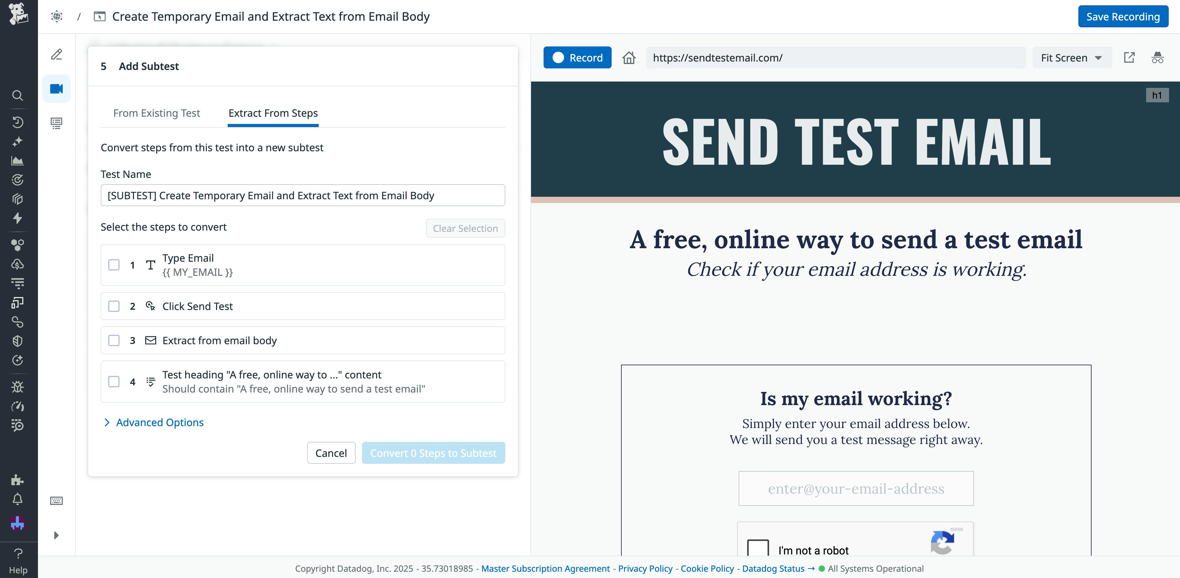 A subtest being created by extracting an existing test's steps. A subtest being created by extracting an existing test's steps.