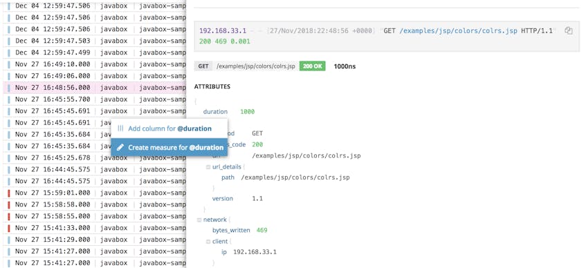 Create a measure from a Tomcat log