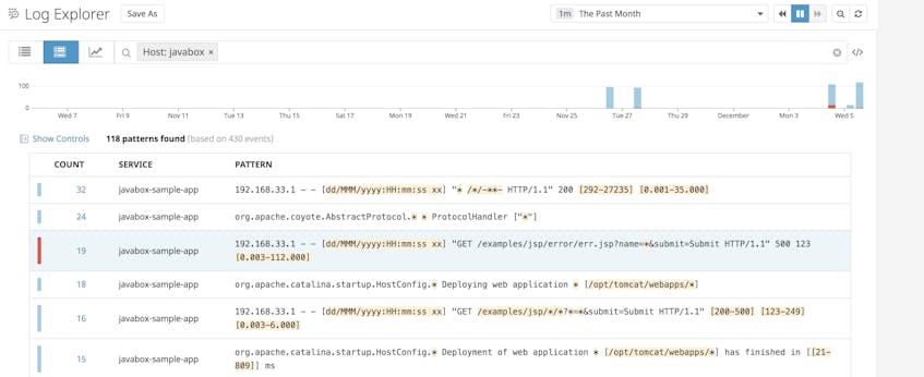 View Tomcat log patterns