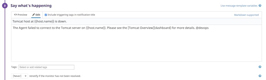 Set message for Tomcat health check