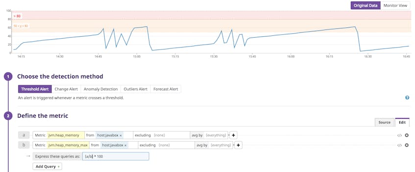 Set an alert for memory usage based on Tomcat metrics
