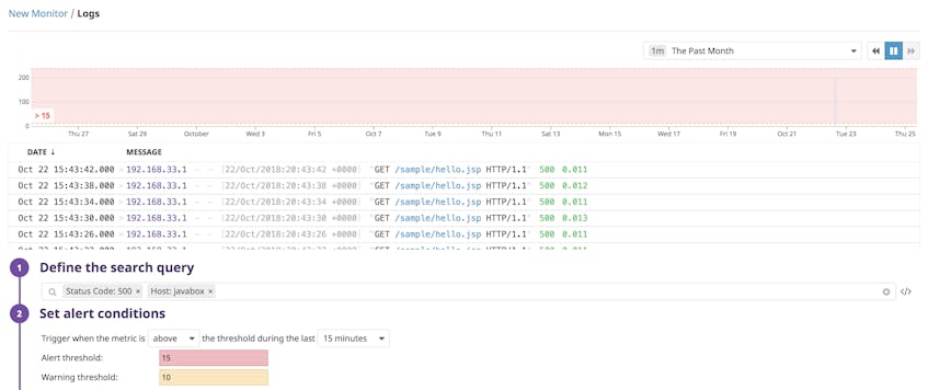 Create and alert for Tomcat logs