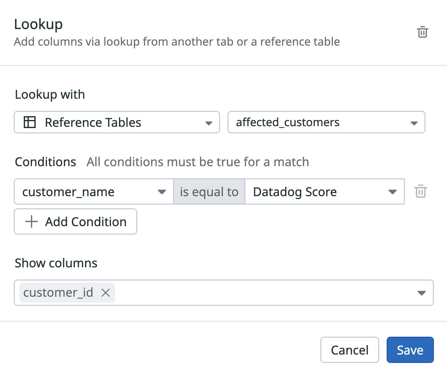 A screenshot showing the ability to add a new Lookup for a given spreadsheet.
