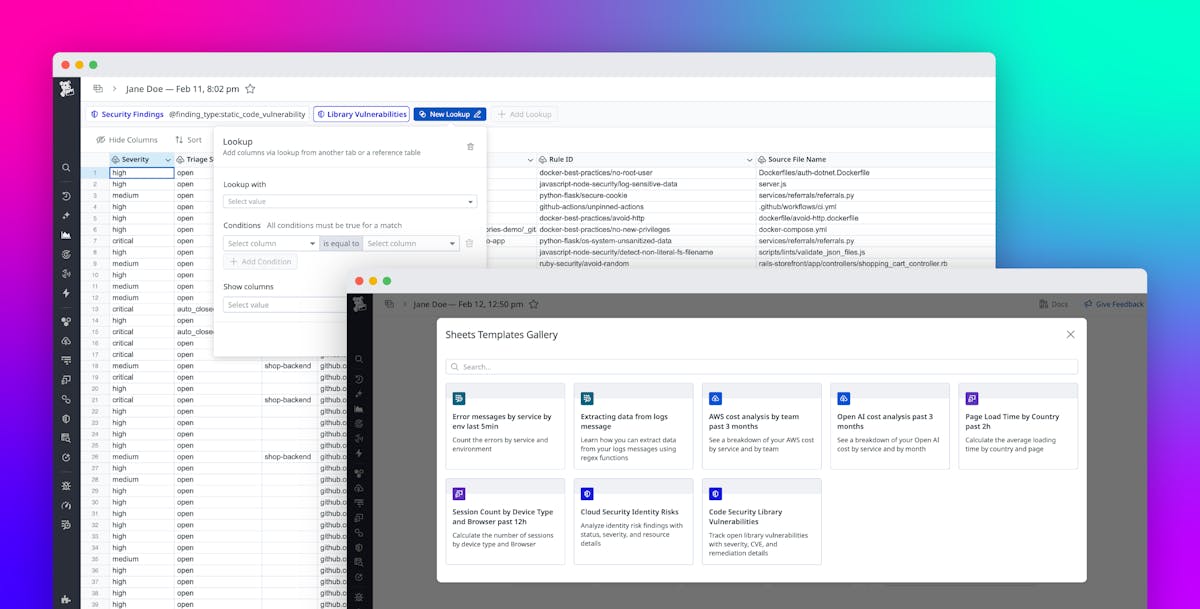 Generate audit-ready vulnerability and compliance reports with Datadog Sheets