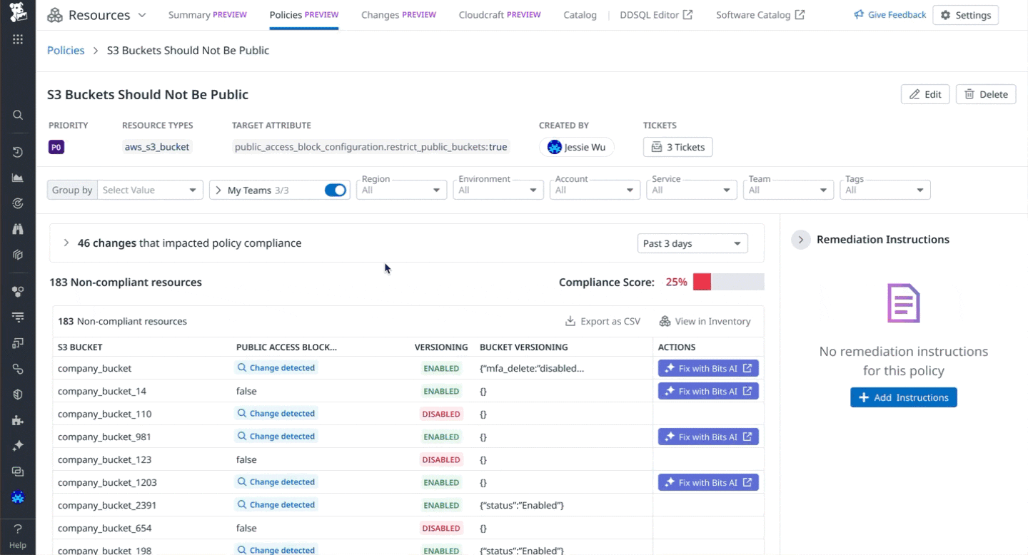 Animation showing pull request suggestions to update Terraform code for resolving a resource configuration issue.