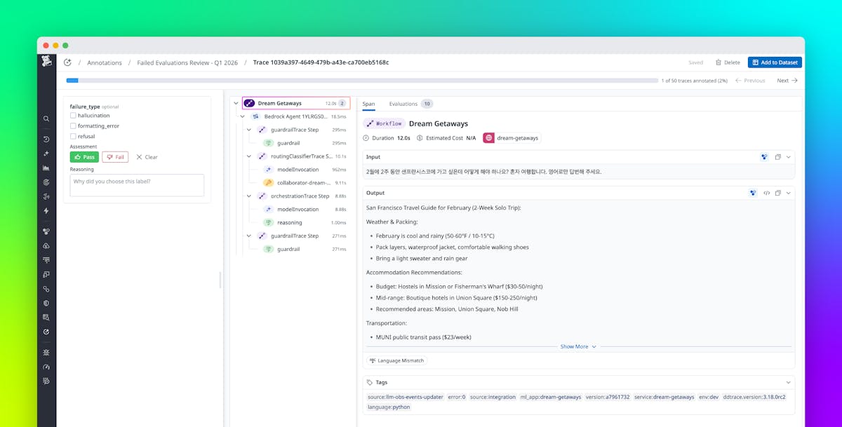 Annotate traces to improve LLM quality with Datadog LLM Observability