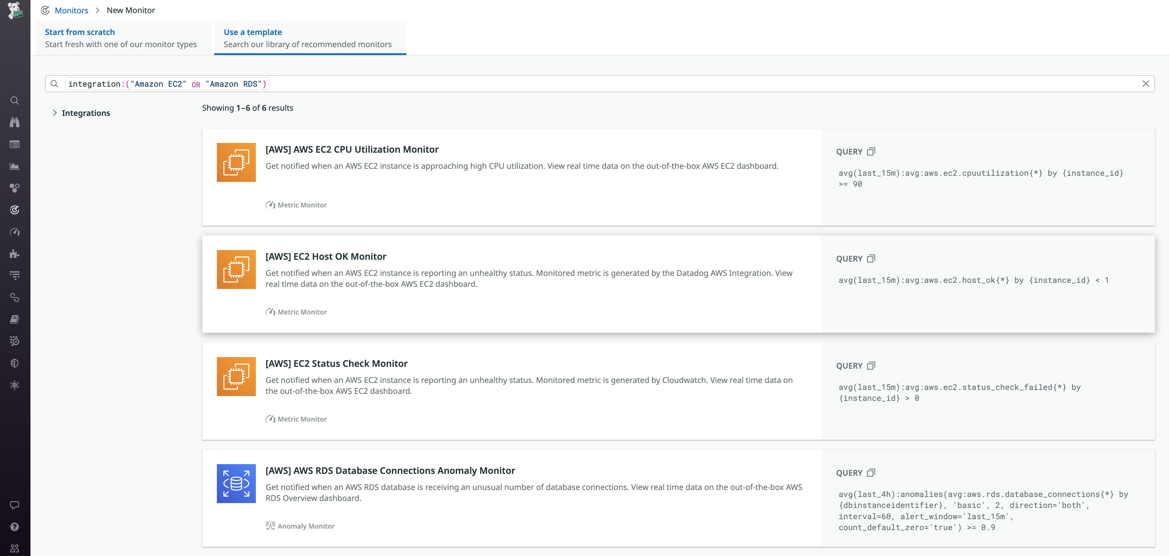 Search Datadog Library for AWS Recommended Monitors Search Datadog Library for AWS Recommended Monitors