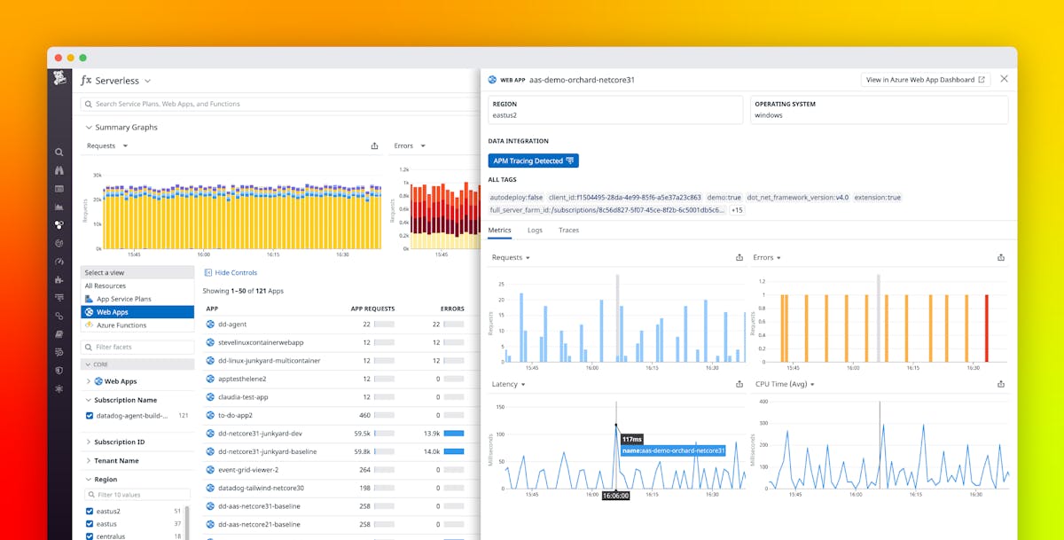 Explore Azure App Service With The Datadog Serverless View Datadog