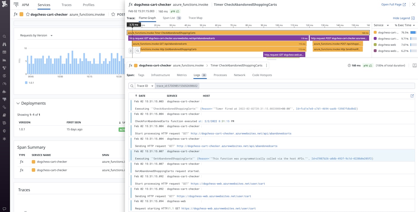 Easily correlate traces with associated logs Easily correlate traces with associated logs