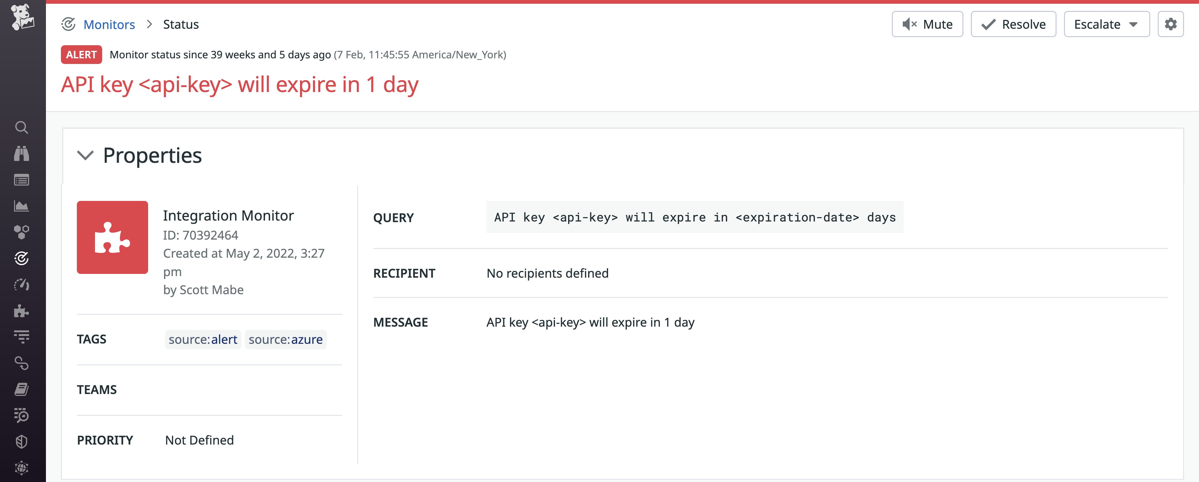 Create Datadog alerts on Azure Key Vault expiration events Create Datadog alerts on Azure Key Vault expiration events