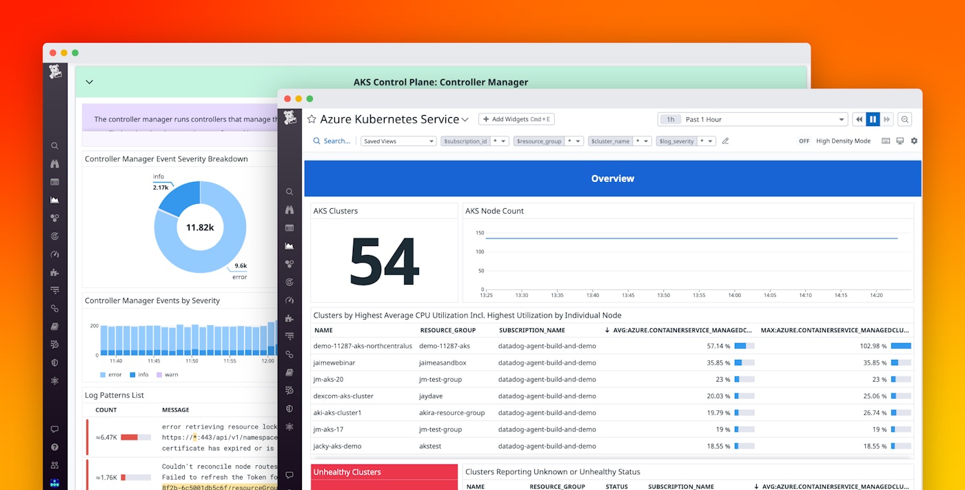 Get immediate visibility into Azure Kubernetes Service with Datadog's powerful AKS dashboard Get immediate visibility into Azure Kubernetes Service with Datadog's powerful AKS dashboard