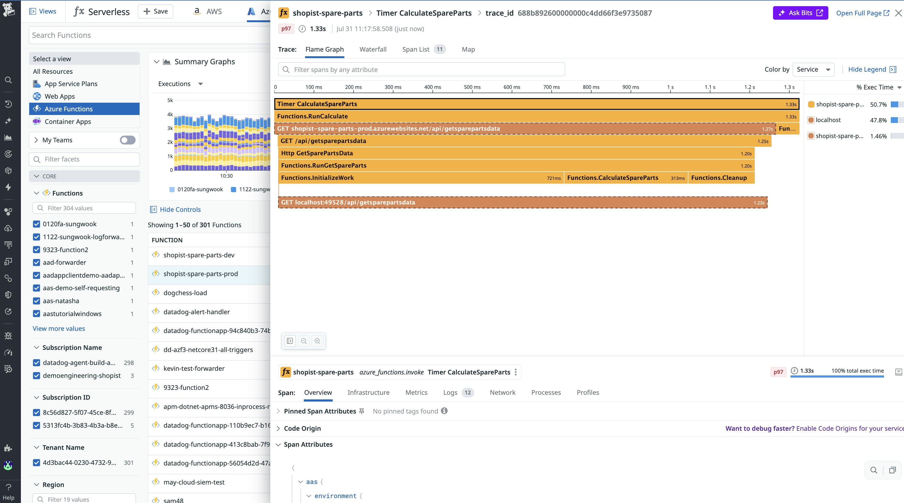 Screenshot of Azure end-to-end tracing Screenshot of Azure end-to-end tracing