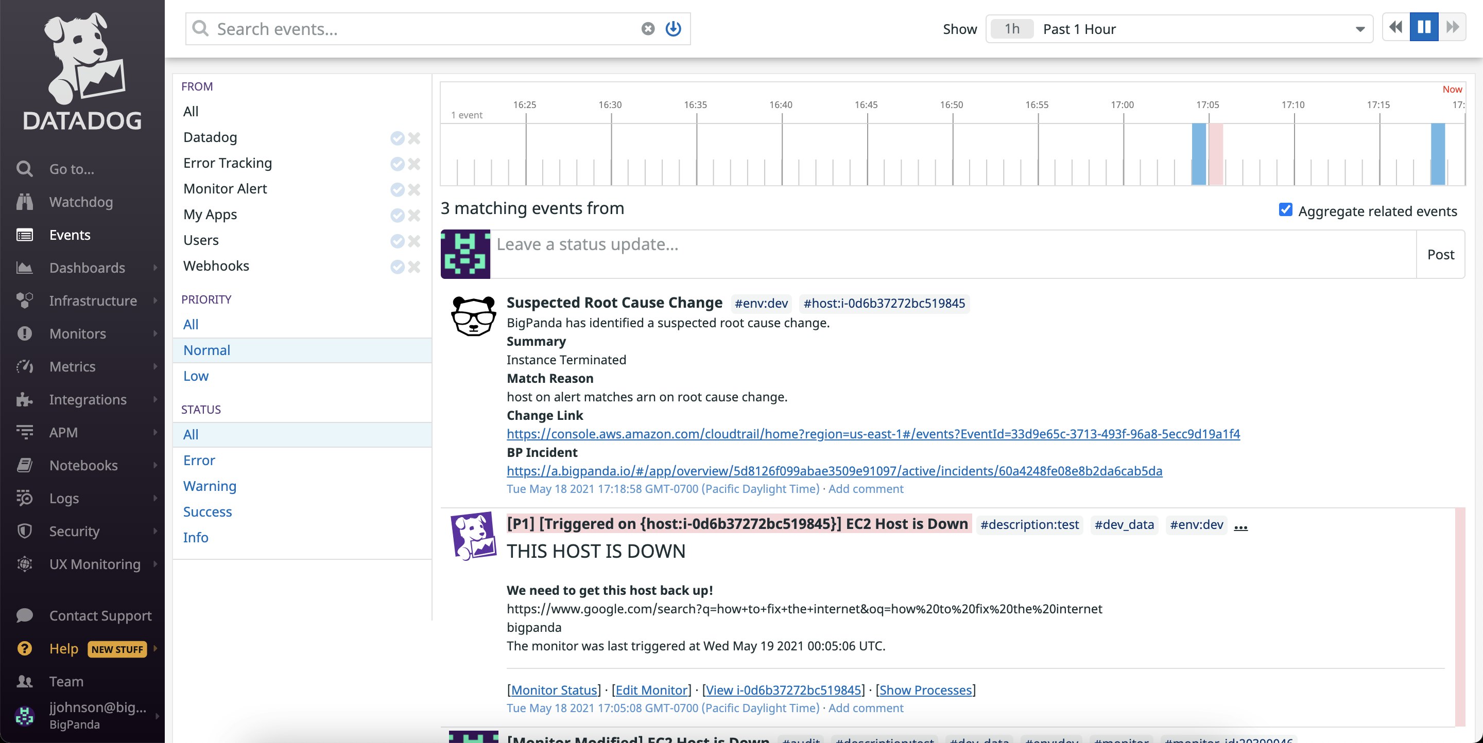 BigPanda events in Datadog BigPanda events in Datadog