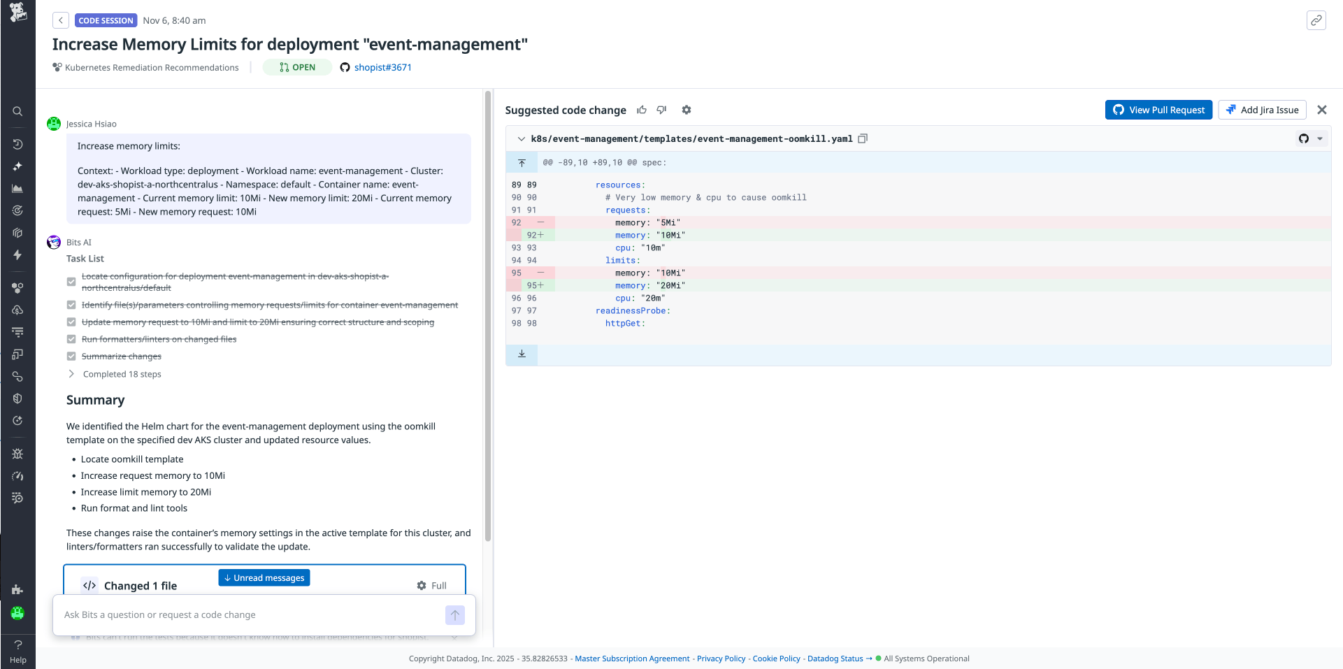 Screenshot of the pull request that includes the code changes to update the memory limit from 10 mebibytes to 20 mebibytes. Screenshot of the pull request that includes the code changes to update the memory limit from 10 mebibytes to 20 mebibytes.