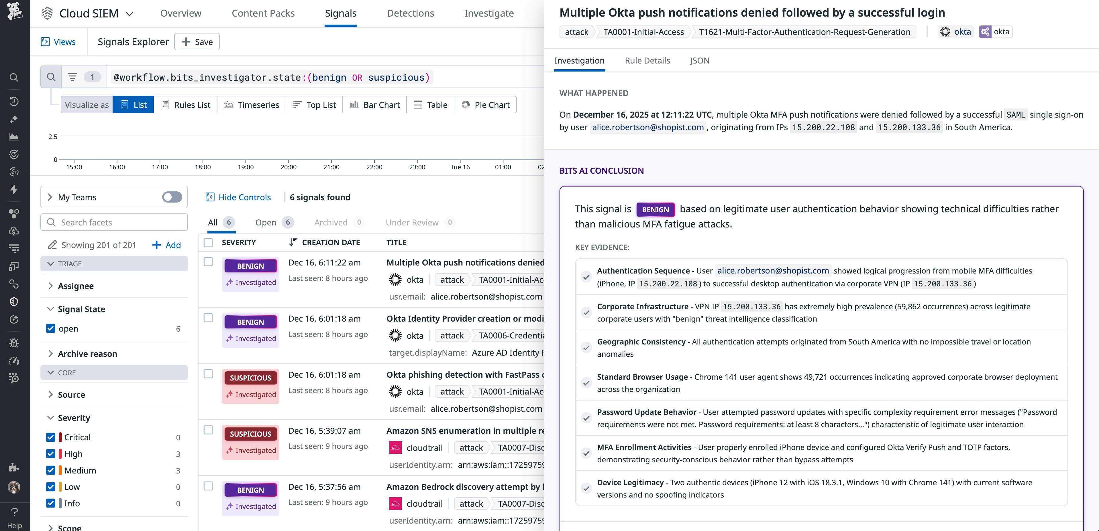 Datadog Cloud SIEM showing a benign signal. Datadog Cloud SIEM showing a benign signal.