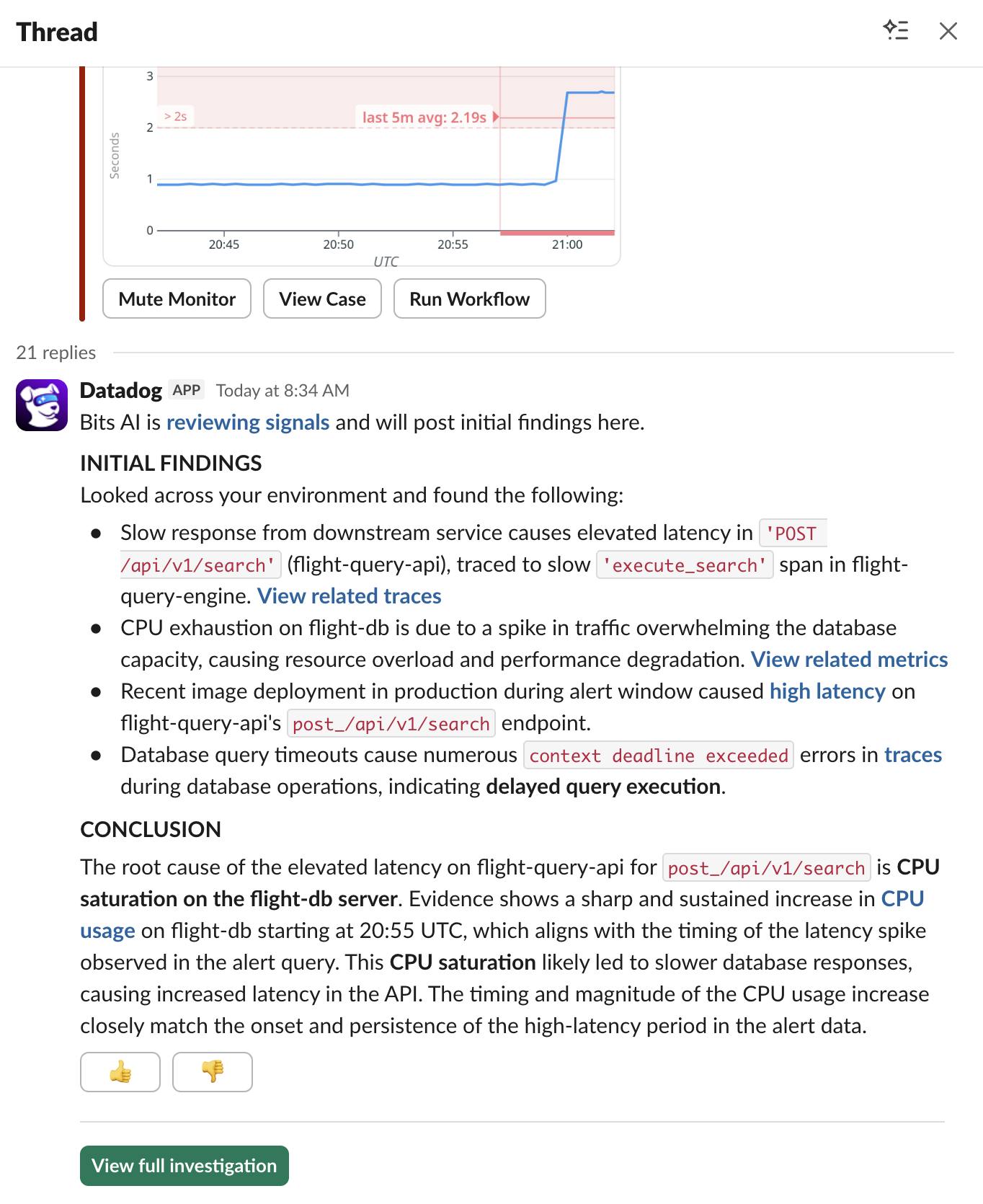 Slack message from Bits AI SRE