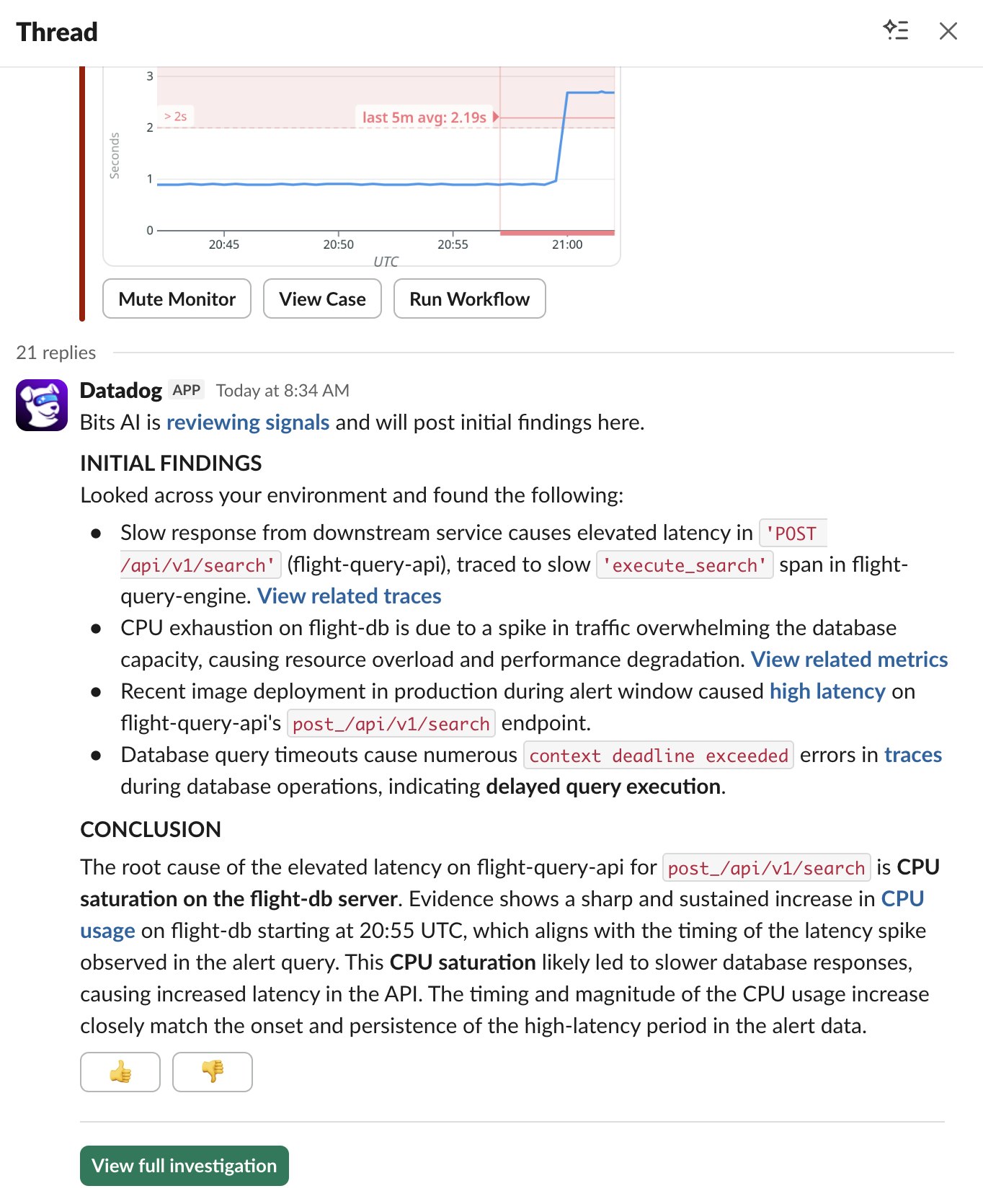 Slack message from Bits AI SRE Slack message from Bits AI SRE