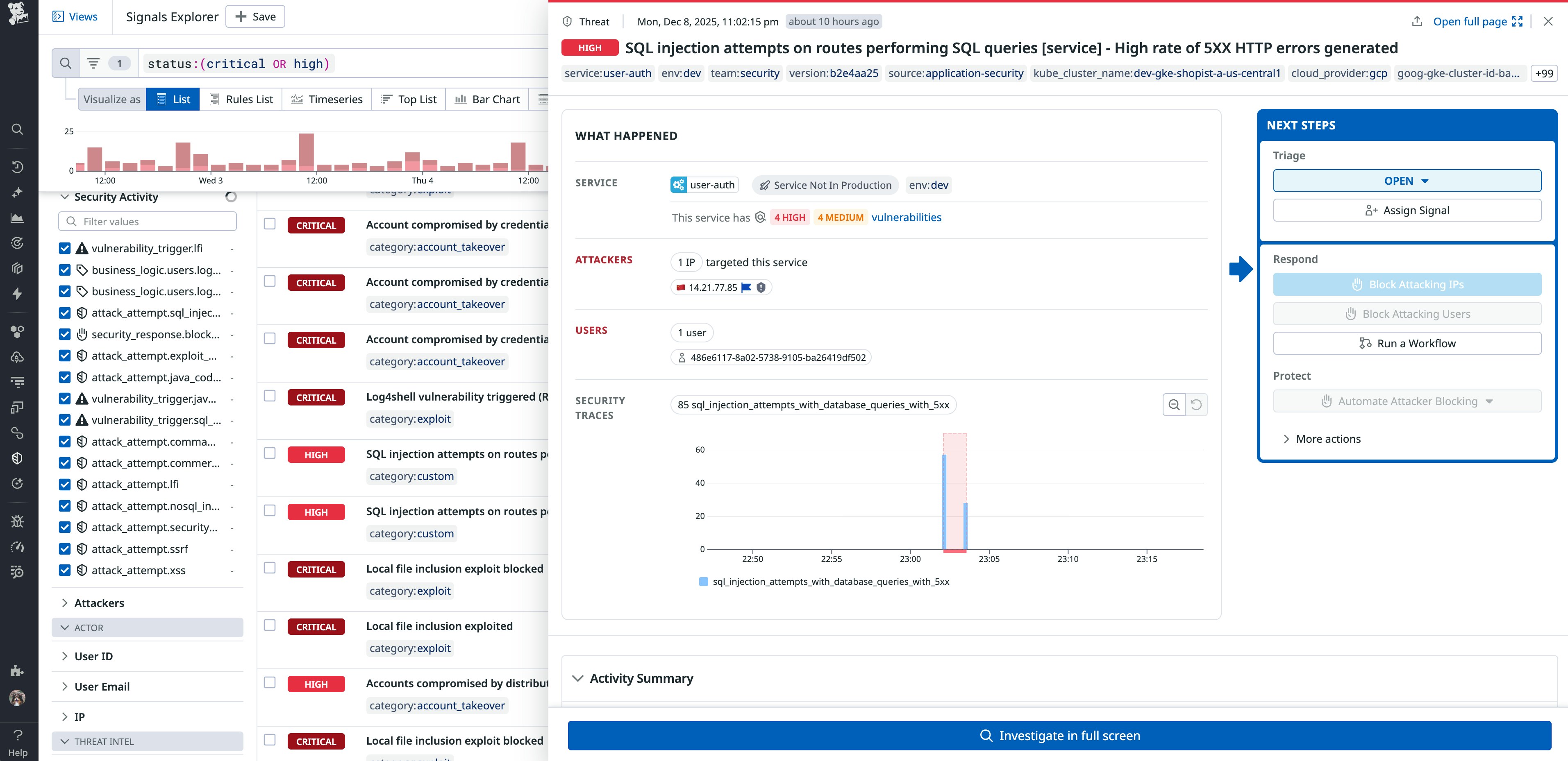 AAP signal sidepanel showing attacking IPs AAP signal sidepanel showing attacking IPs