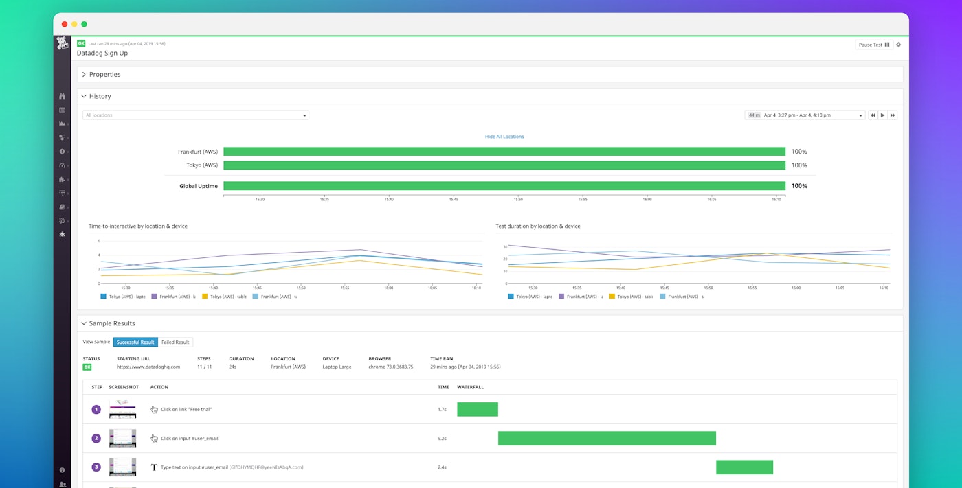User experience monitoring with Datadog Synthetic browser tests