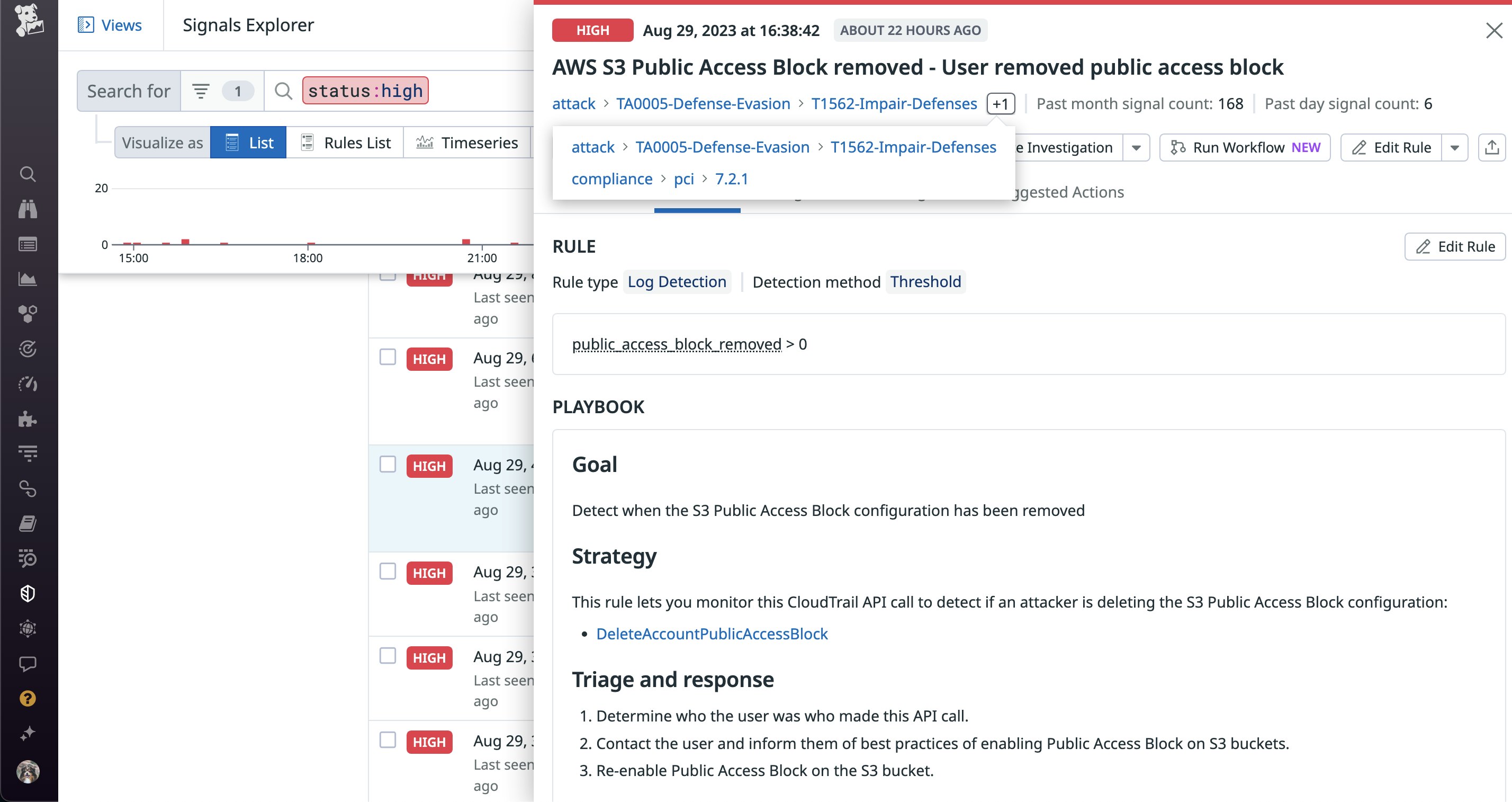 Datadog Security detection rule that's mapped to the MITRE framework Datadog Security detection rule that's mapped to the MITRE framework