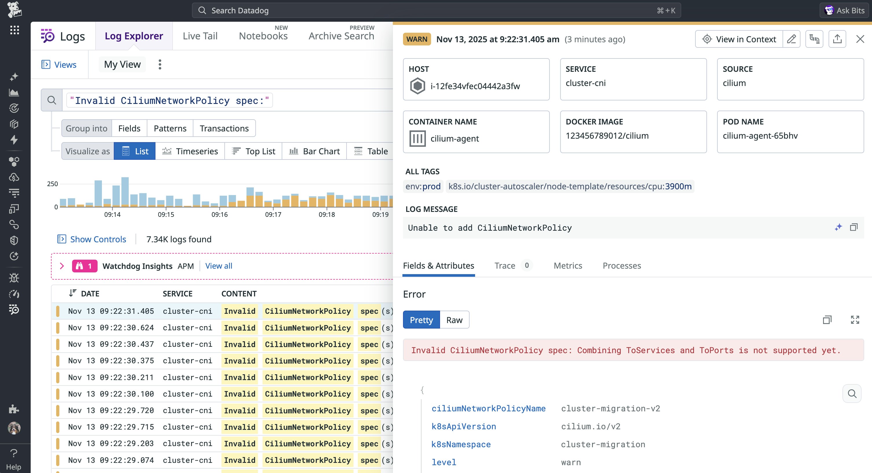 A screenshot showing a Cilium agent log A screenshot showing a Cilium agent log