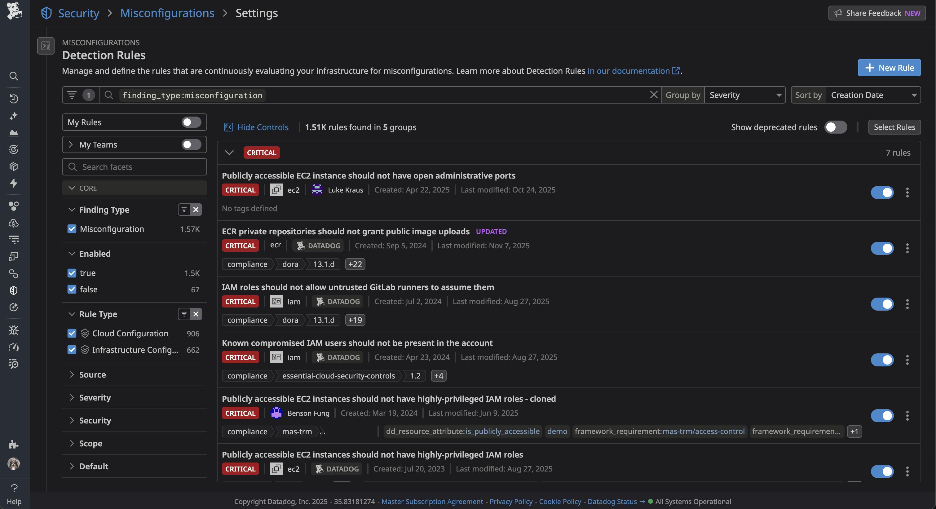 You can create, edit, and review Datadog Cloud Security Misconfiguration's detection rules.