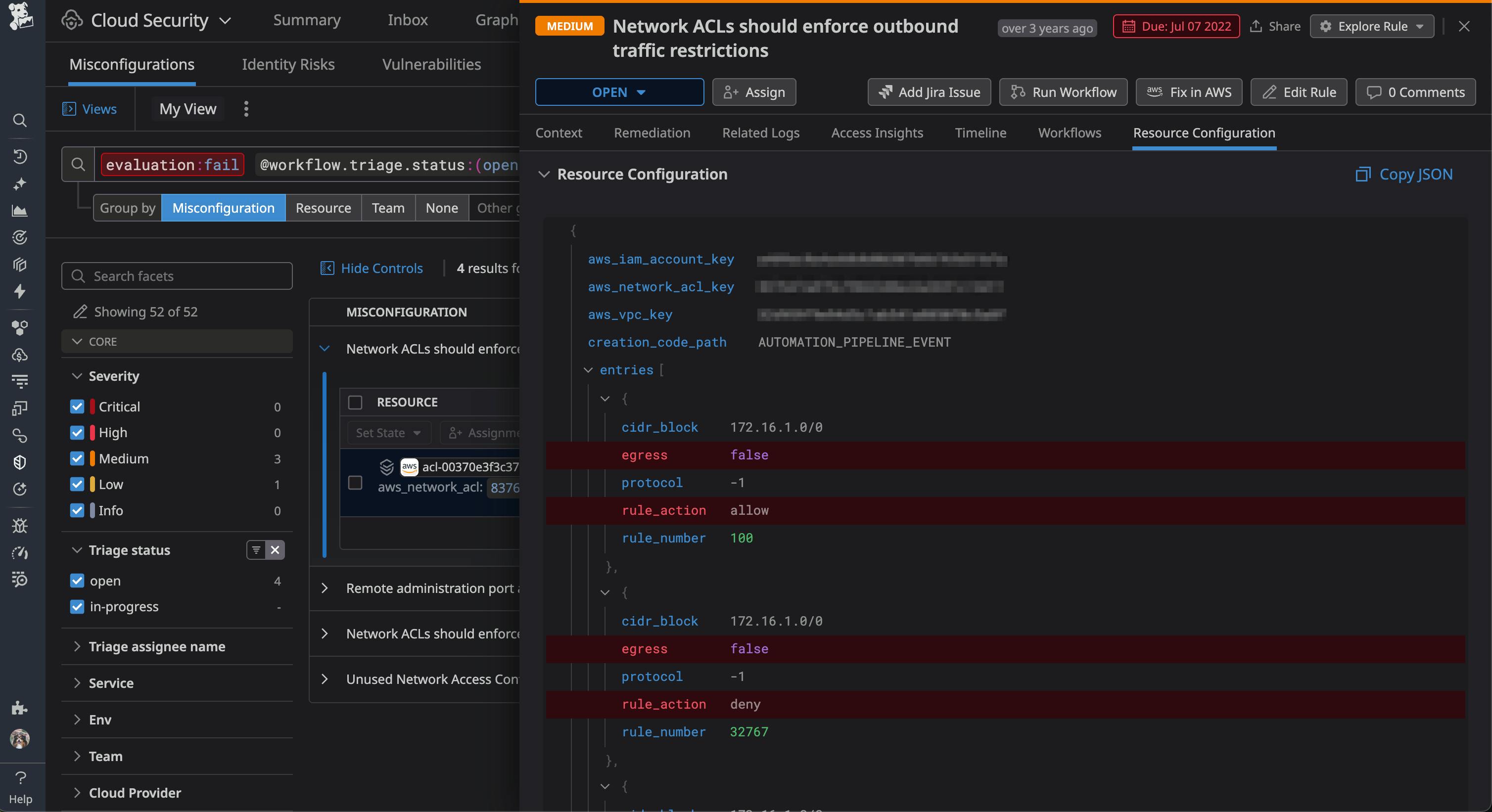 Datadog detects compliance violations and suggests remediation steps.