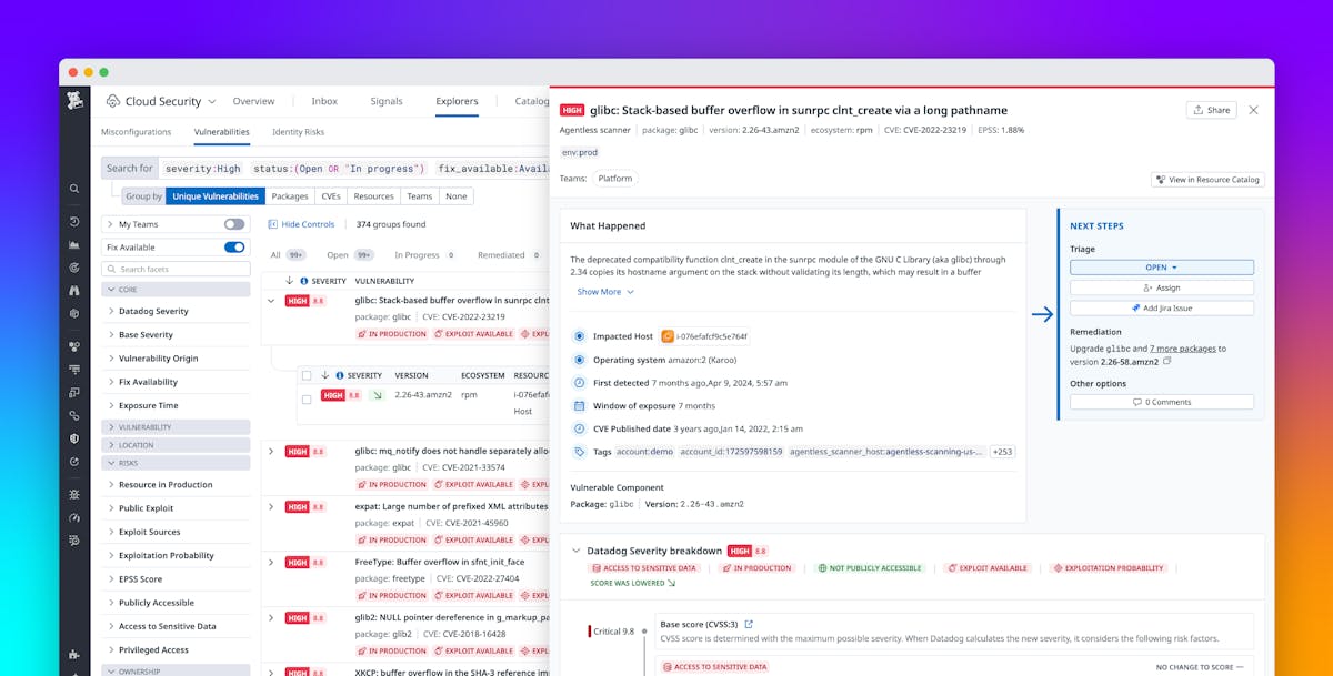 Detect, prioritize, and fix exploitable infrastructure vulnerabilities with Datadog Cloud Security
