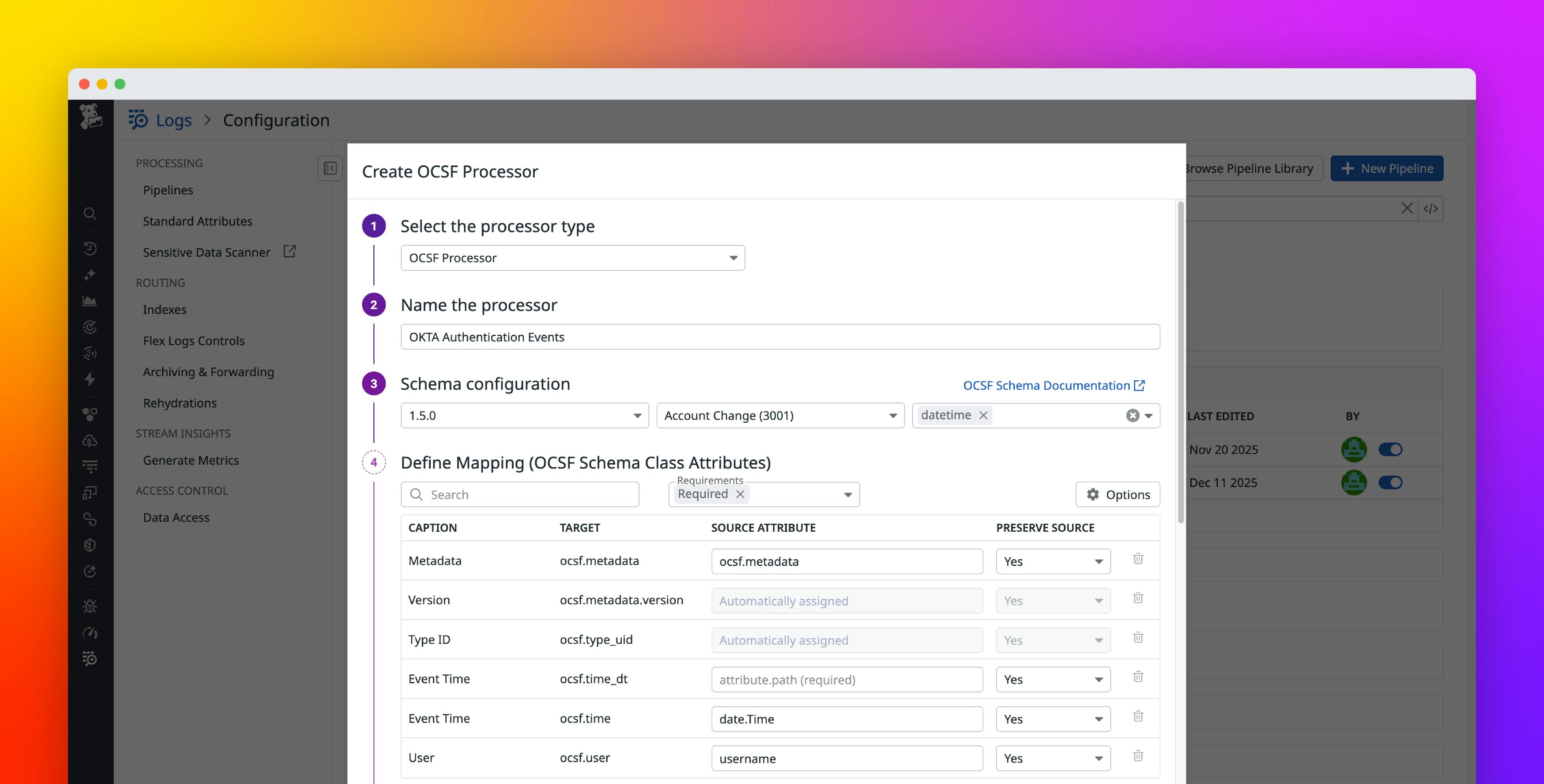 Normalize any logs for Cloud SIEM with Datadog's OCSF processor