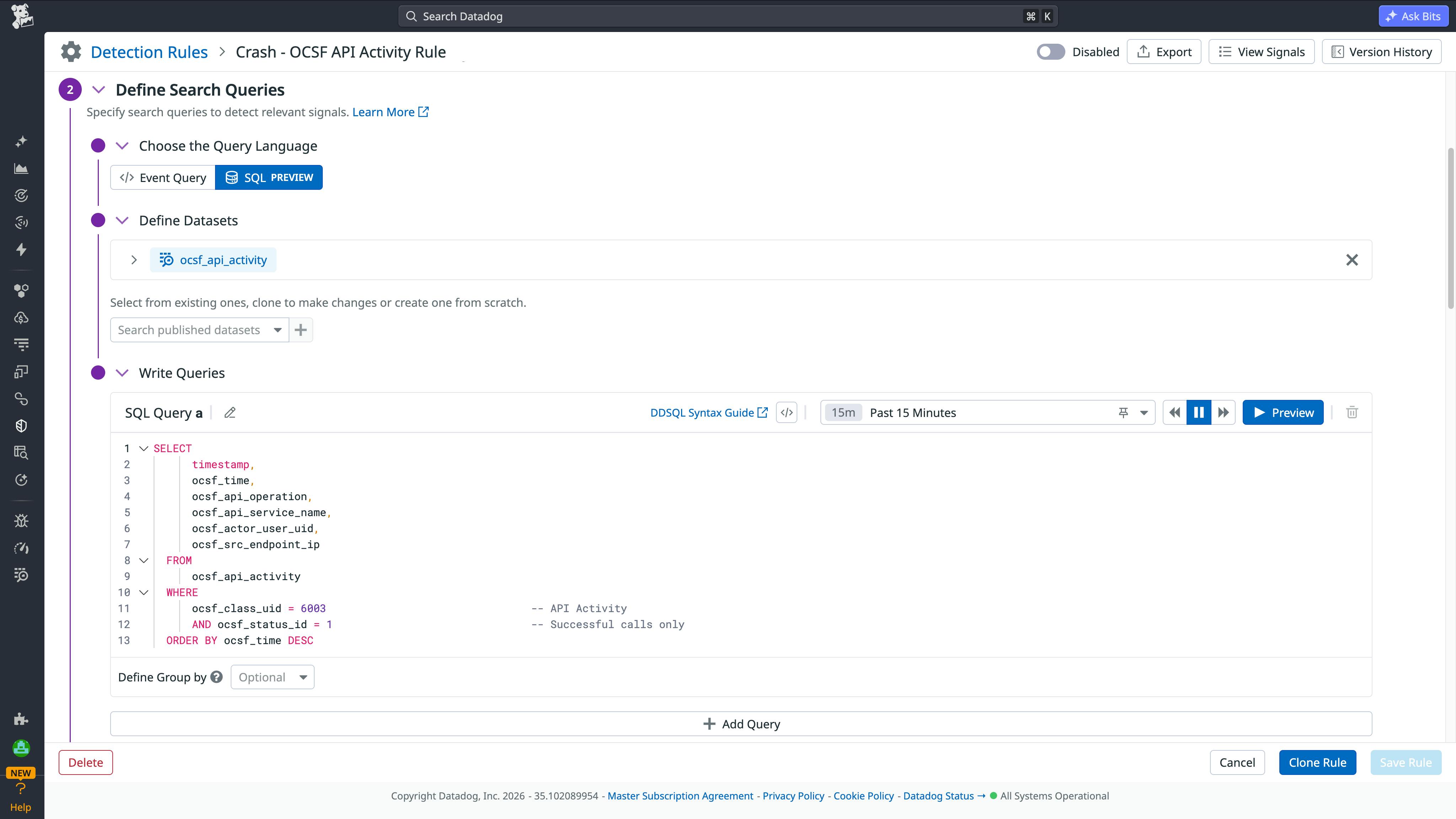 New SQL-based detection rule using OCSF data