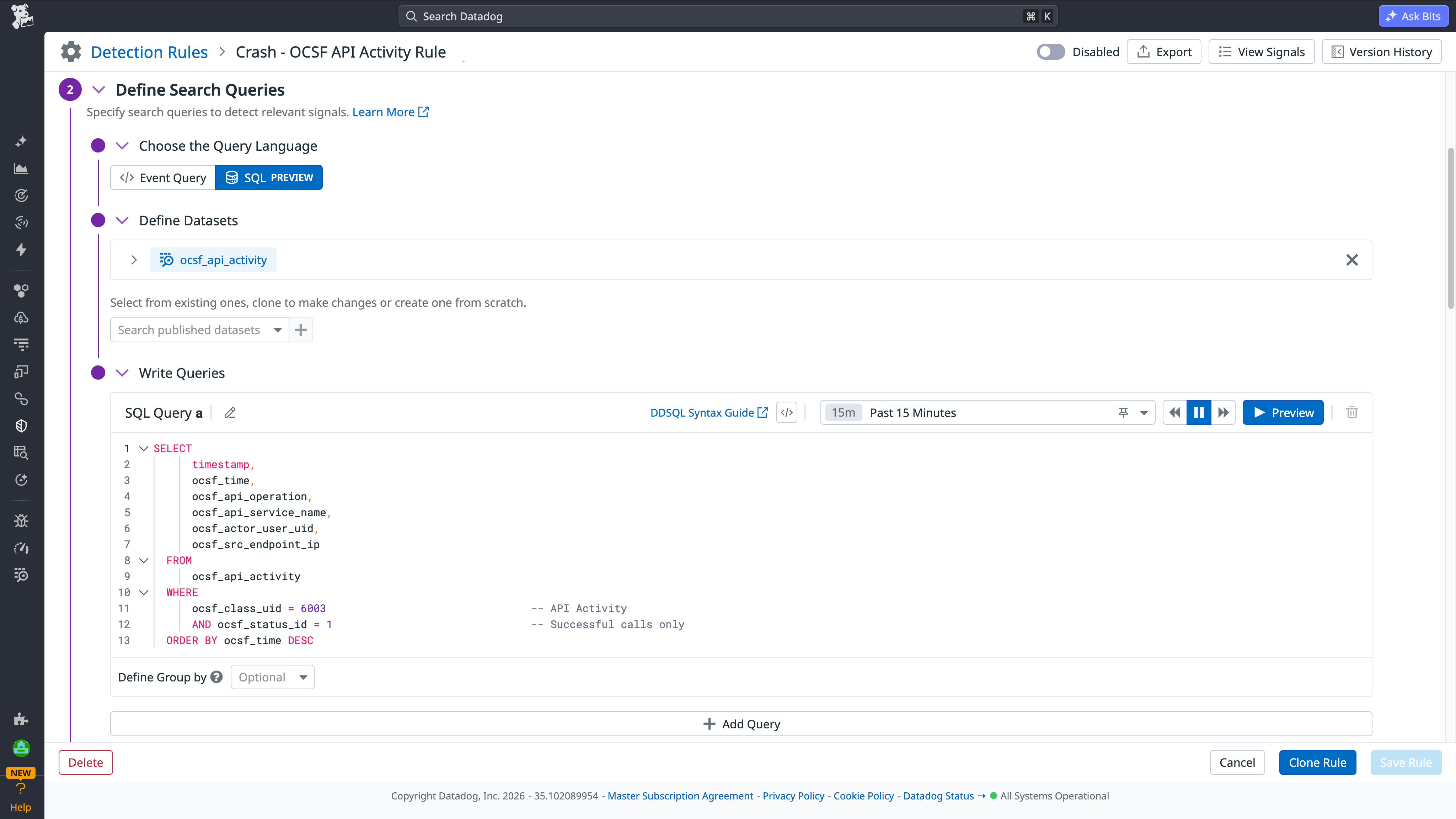 New SQL-based detection rule using OCSF data New SQL-based detection rule using OCSF data