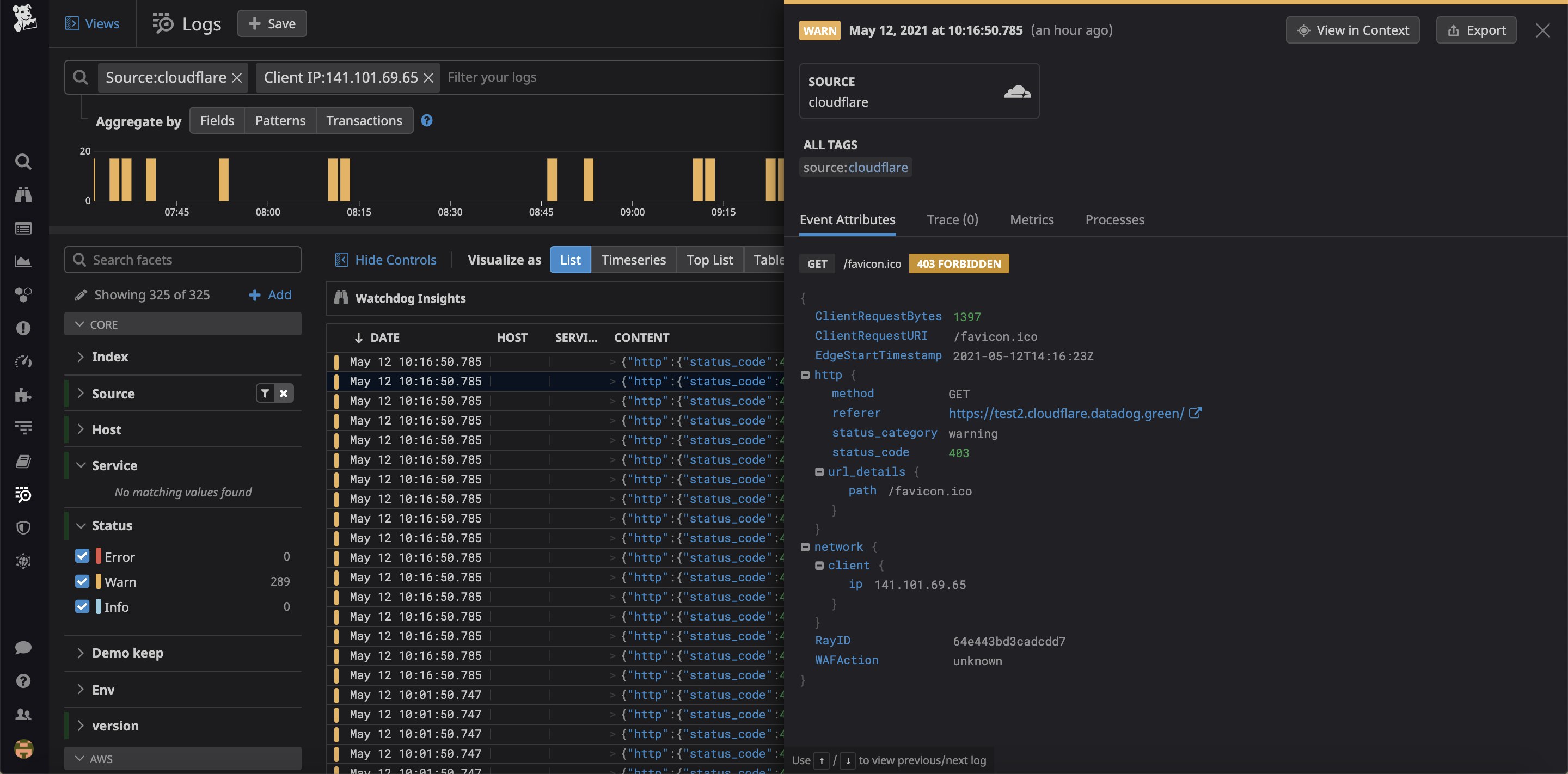 Cloudflare logs in the Log Explorer filtered based on IP address. Cloudflare logs in the Log Explorer filtered based on IP address.