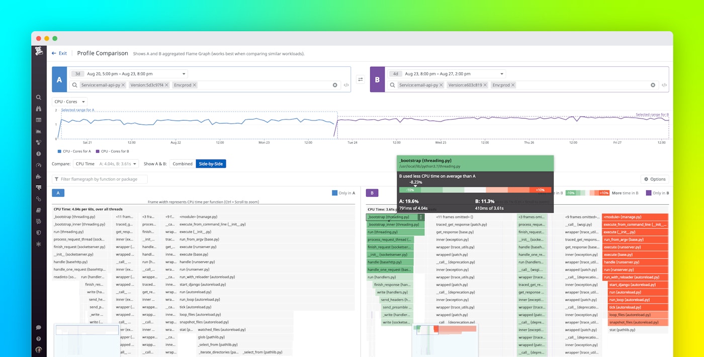 Compare and optimize your code with Datadog Profile Comparison Compare and optimize your code with Datadog Profile Comparison