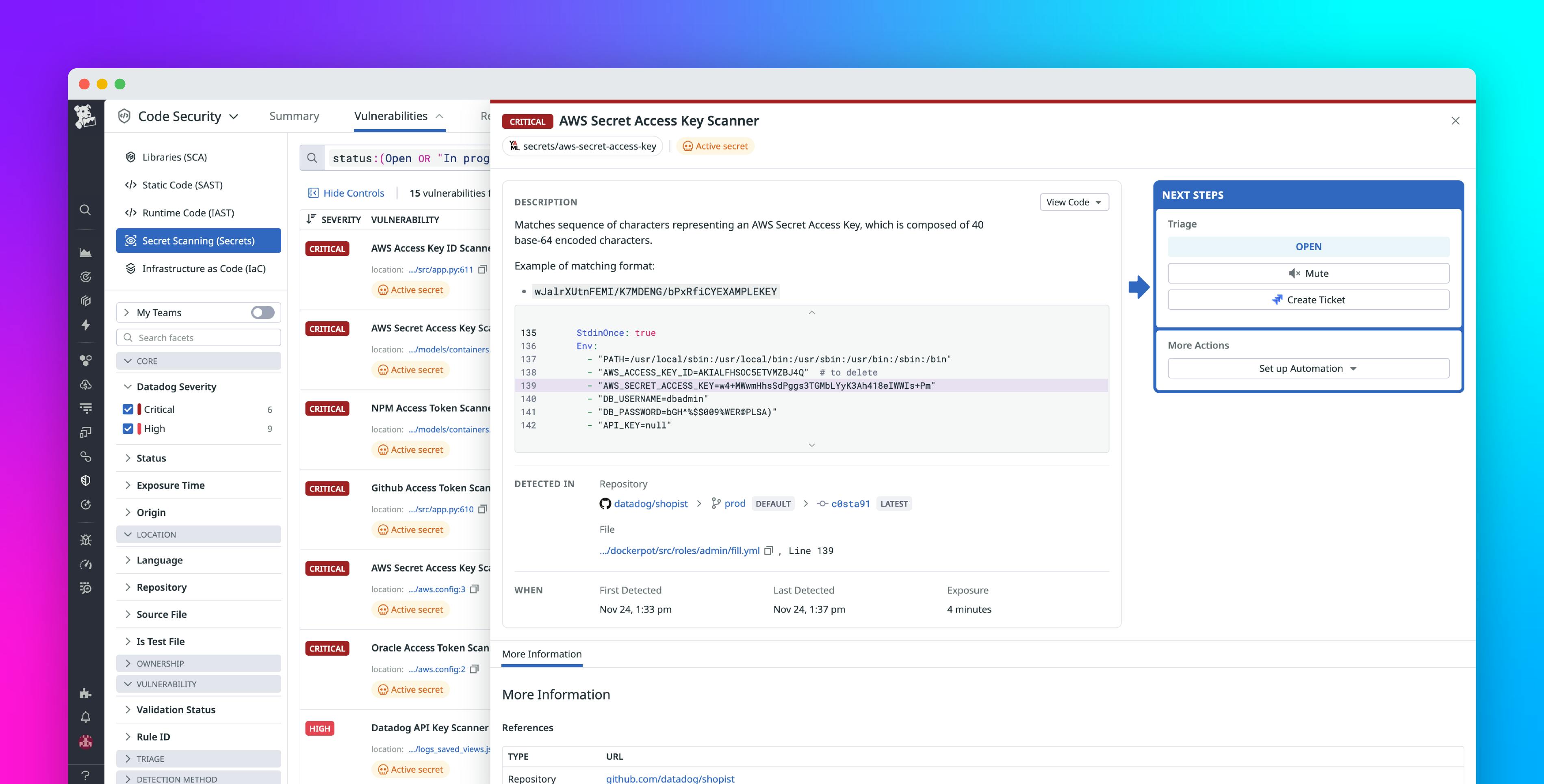 Detect and block exposed credentials with Datadog Secret Scanning