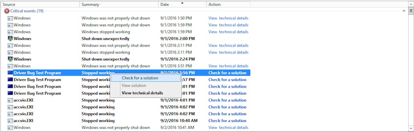 Check for a solution with Windows reliability monitor
