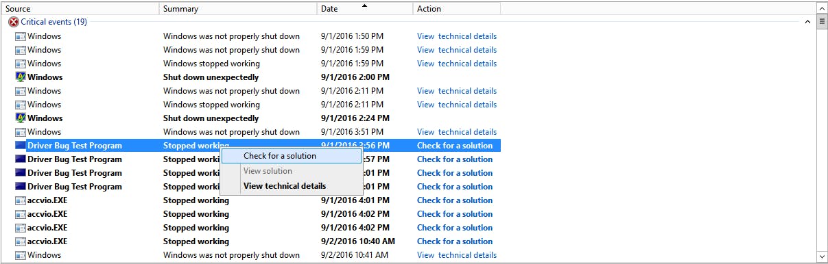 Check for a solution with Windows reliability monitor