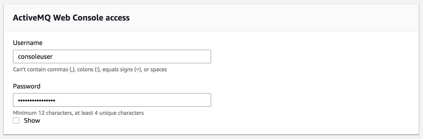 A screenshot shows the form you need to submit to create a user with access to the ActiveMQ Web Console.