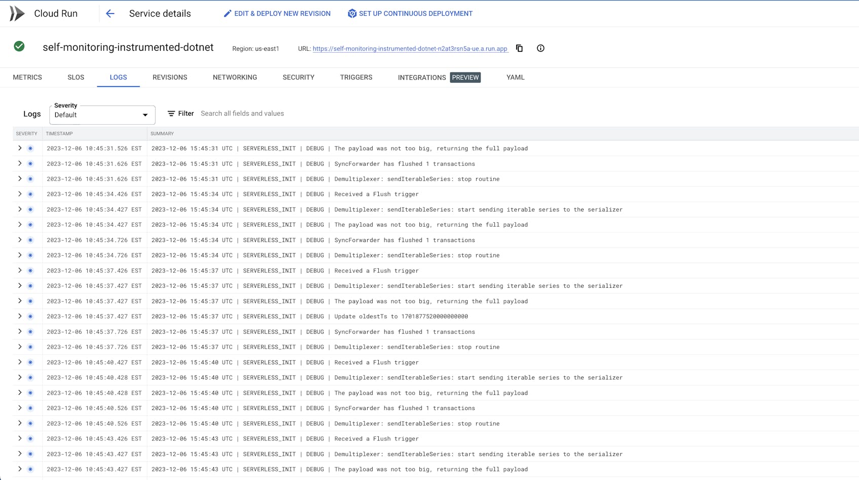 Google Cloud Run logs
