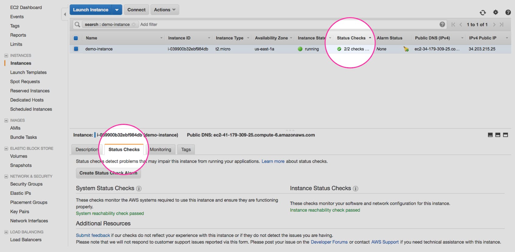 View EC2 status checks from the EC2 console