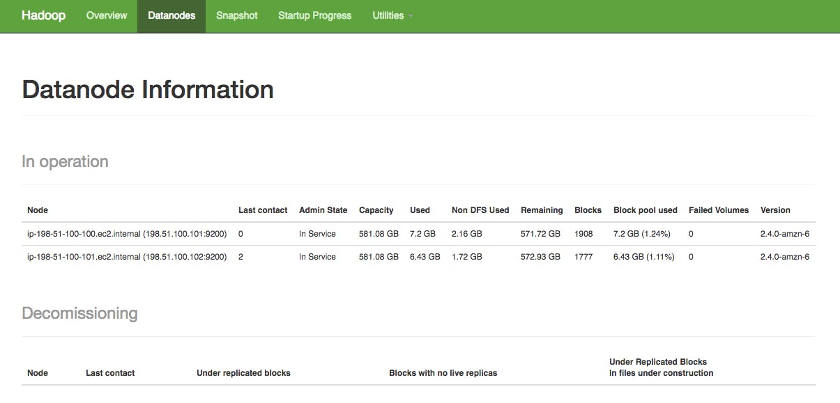 Hadoop YARN stats - DataNode information panel